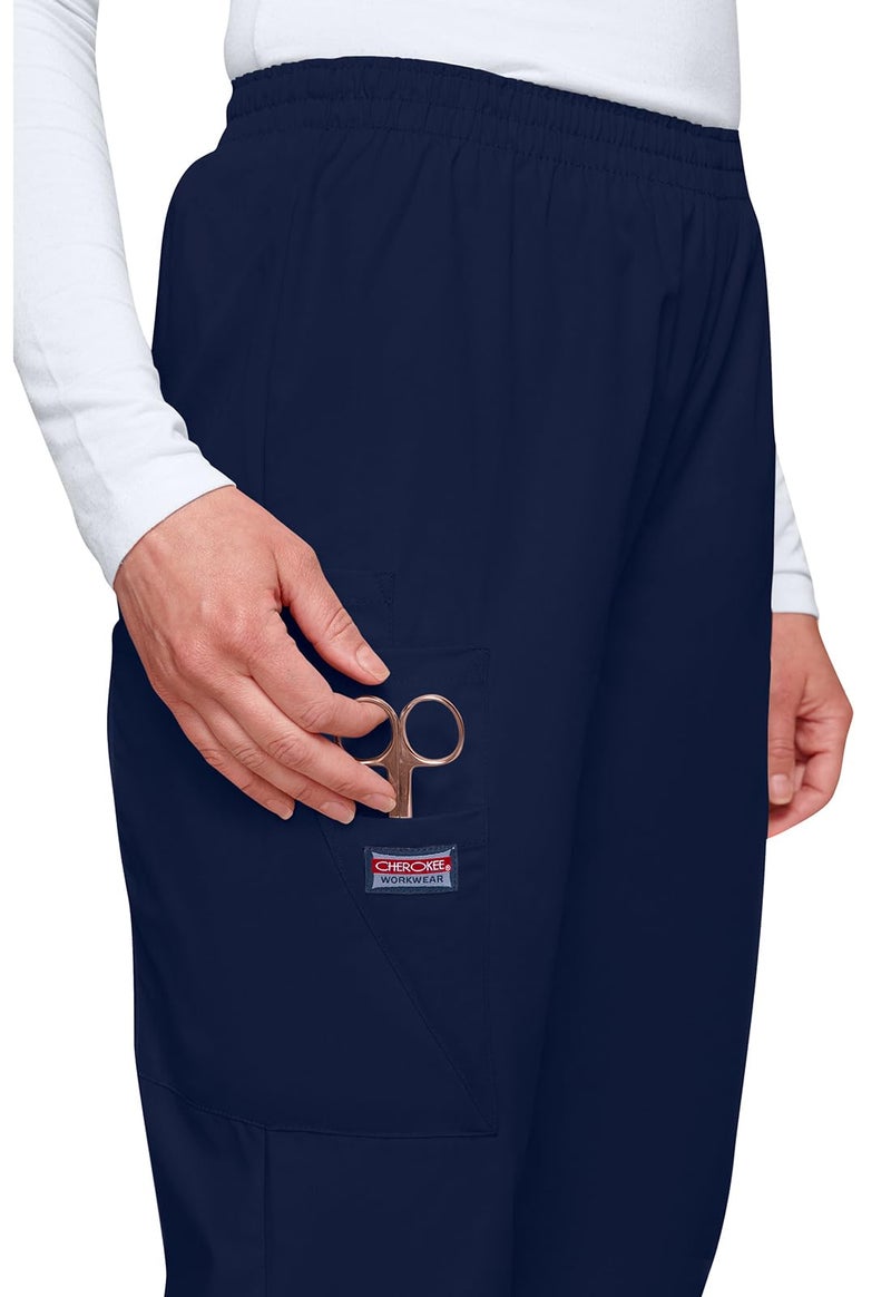 CHEROKEE Women's Workwear Elastic Waist Cargo Scrubs Pant, Navy, Small - Image 5